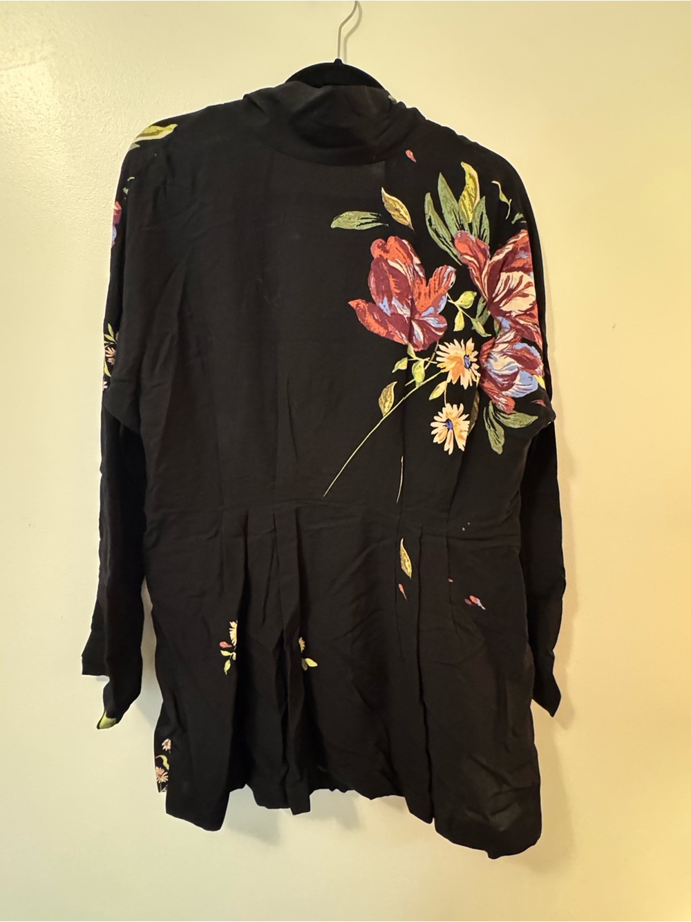 Free People Black Floral Long Sleeve Women's Dress- Black with Multicolor Floral